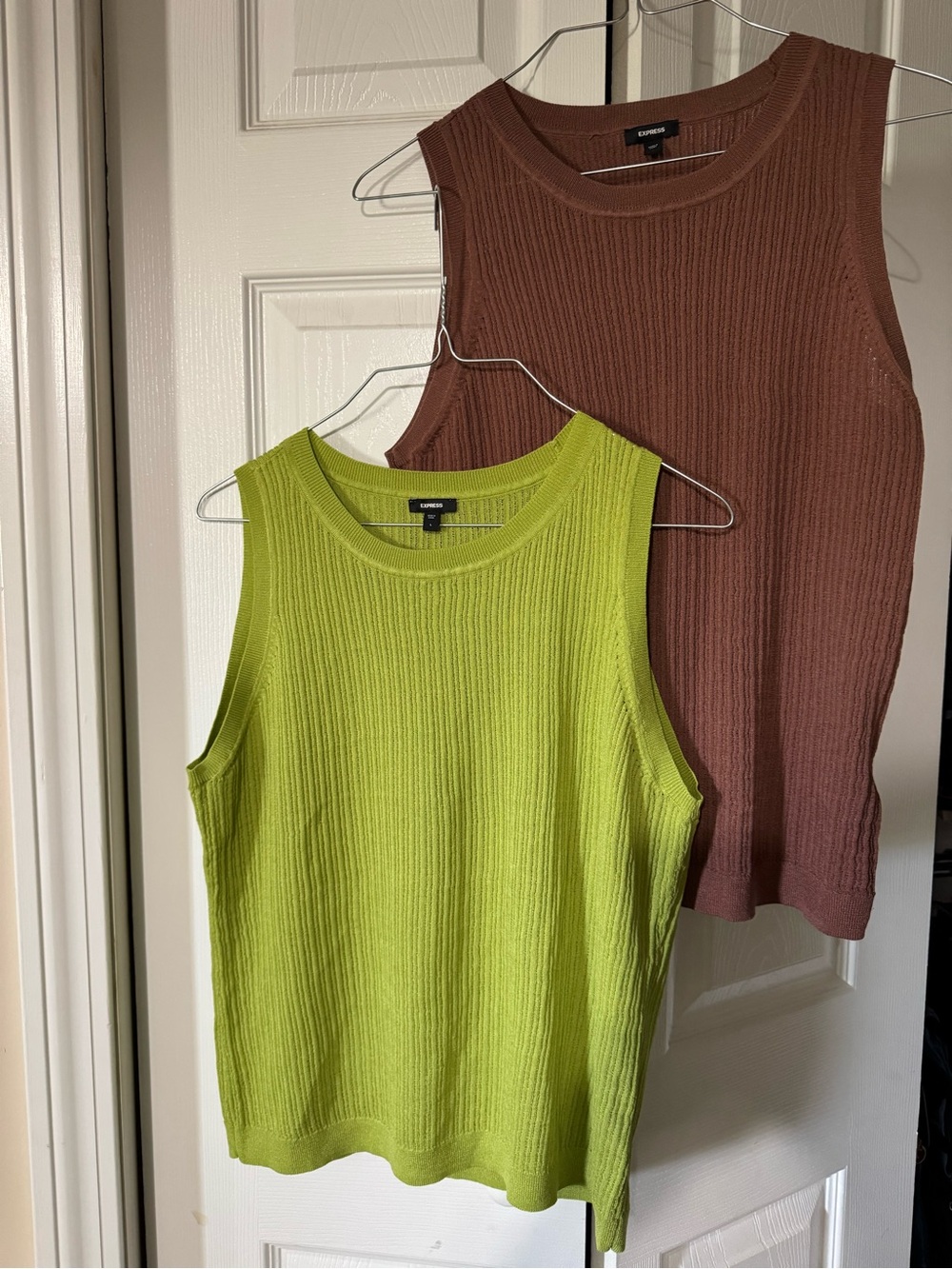 EXPRESS Ribbed Tank Tops in Lime Green and Rose Brown with pleaded skirt
